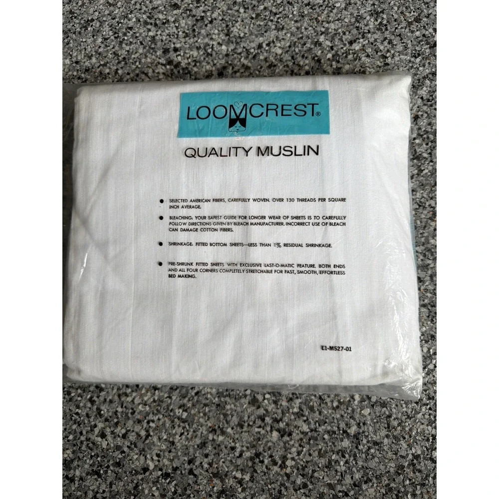Loomcrest Vintage Double Bed Size Fitted Bottom Sheet White Muslin Cotton 54x75